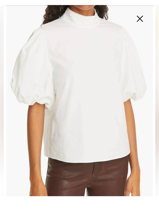 Frame Denim Tops - Frame Margot Short Puff-Sleeve Cotton Top White Mockneck